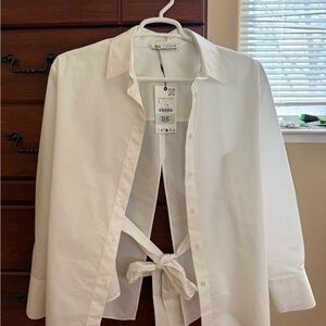 Zara Classic White Shirt with Tie Accent